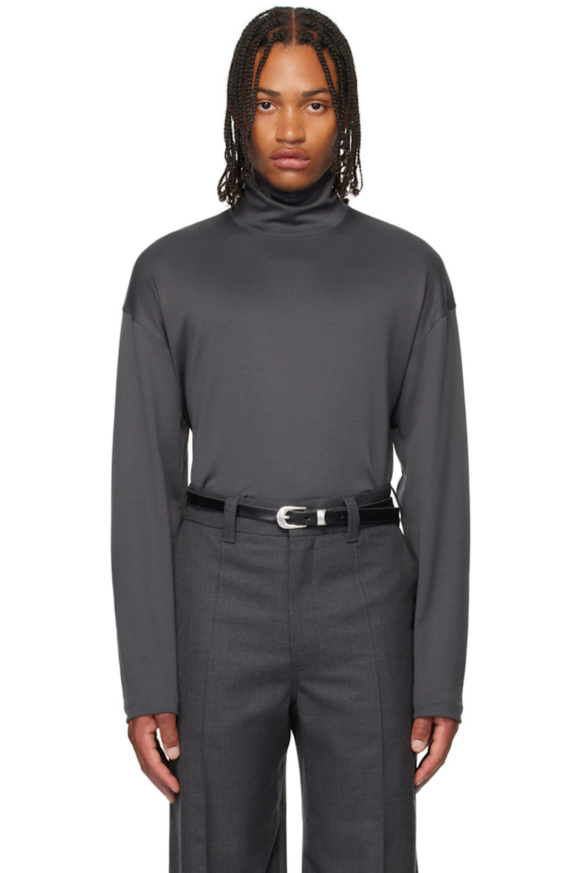 Cotton- and silk-blend jersey T-shirt. Mock neck.

Supplier color: Carbon grey