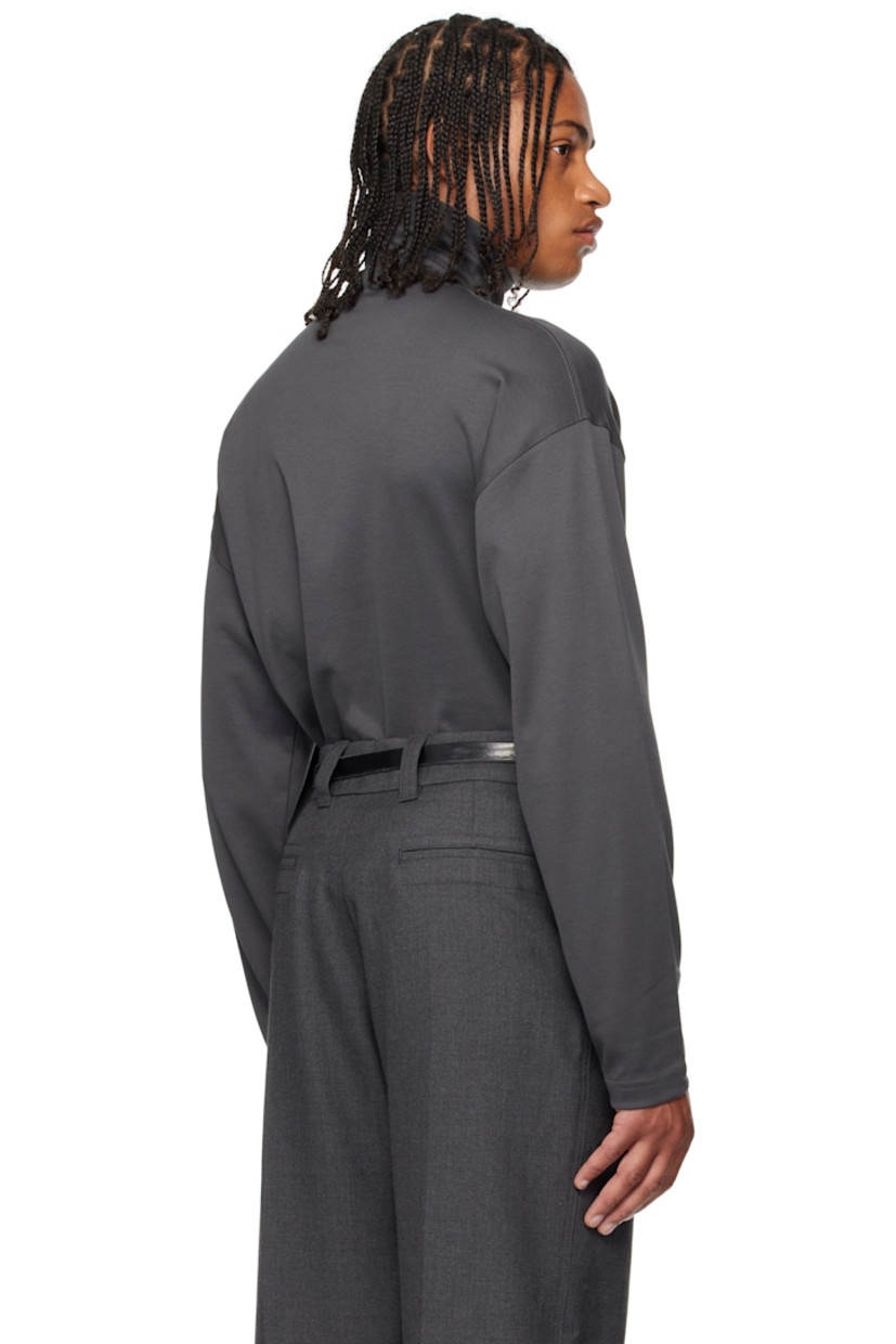 Cotton- and silk-blend jersey T-shirt. Mock neck.

Supplier color: Carbon grey