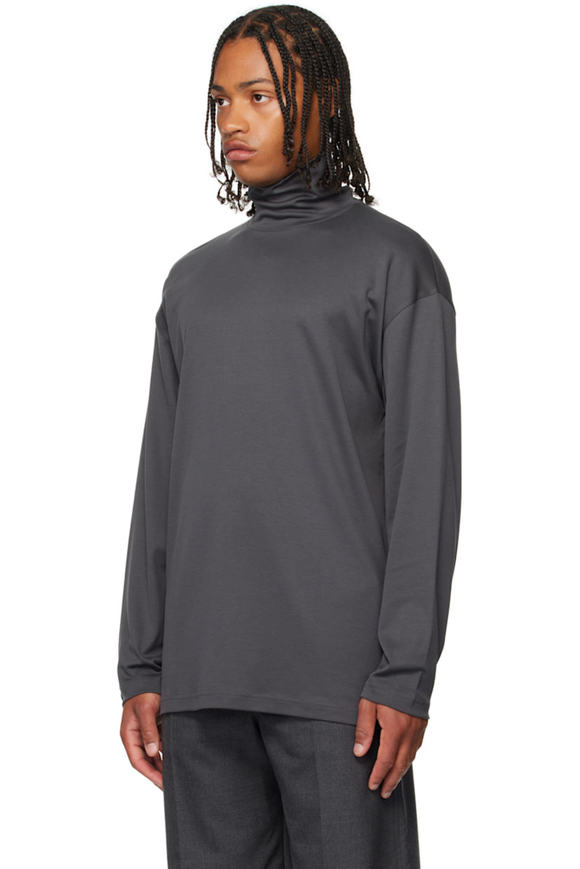 Cotton- and silk-blend jersey T-shirt. Mock neck.

Supplier color: Carbon grey