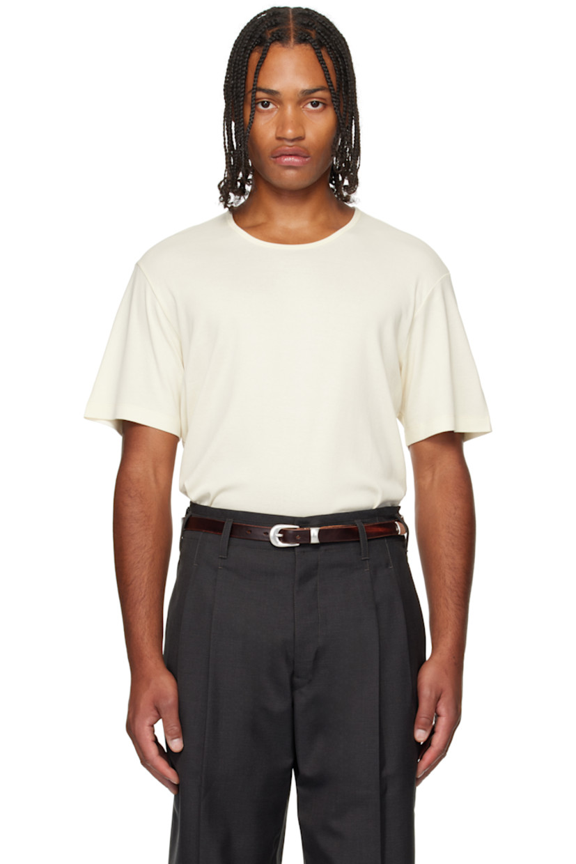 Cotton jersey T-shirt. 

· Rib-knit scoop neck
· Dropped shoulders

Supplier color: Light cream