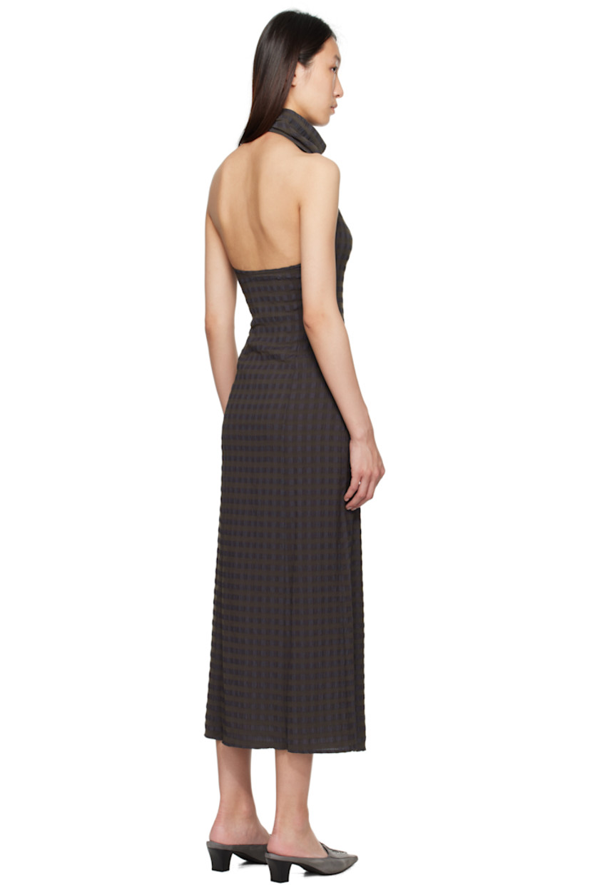 Stretch viscose-blend seersucker maxi dress. Check pattern throughout.

· Button fastening at cowl neck
· Concealed zip closure at side
· Open back
· Unlined

Supplier color: Brown