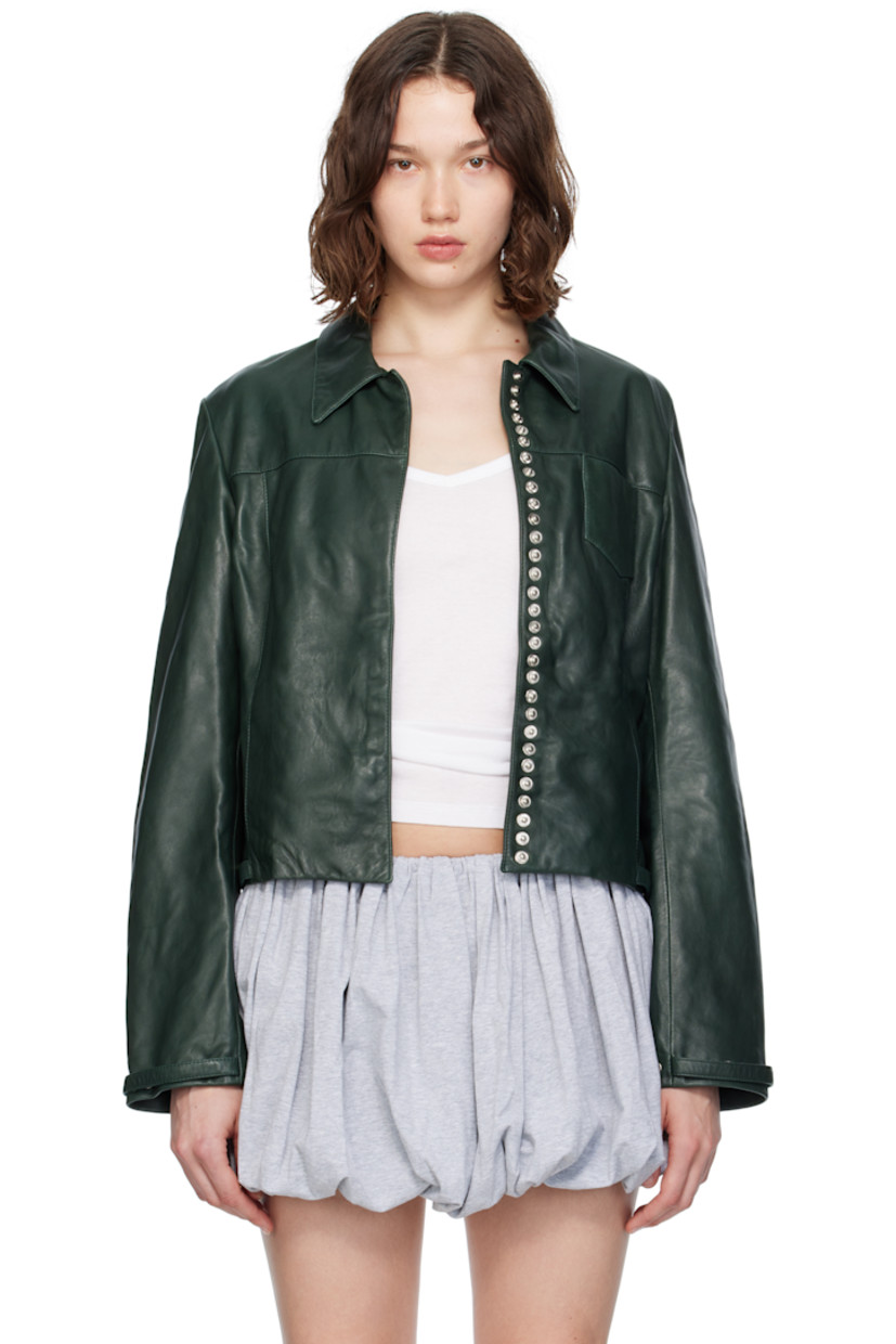 LWG-certified grained lambskin jacket.

· Spread collar
· Press-stud closure
· Patch pocket at chest
· Seam pockets
· Adjustable press-stud tabs at hem and cuffs
· Full satin lining

Supplier color: Khaki