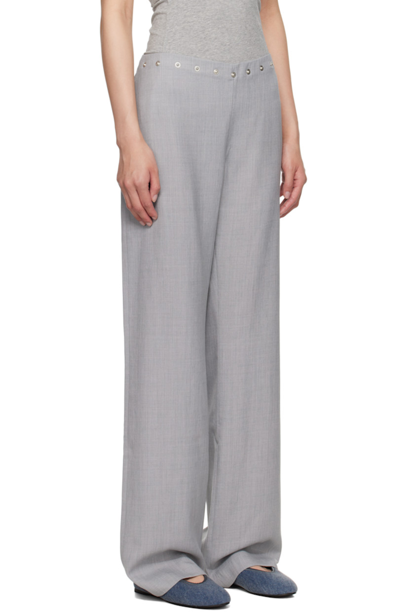 Recycled polyester- and merino wool-blend twill trousers.

· Rivets at waistband
· Concealed zip closure at side
· Button tab at inner waist

Supplier color: Light grey