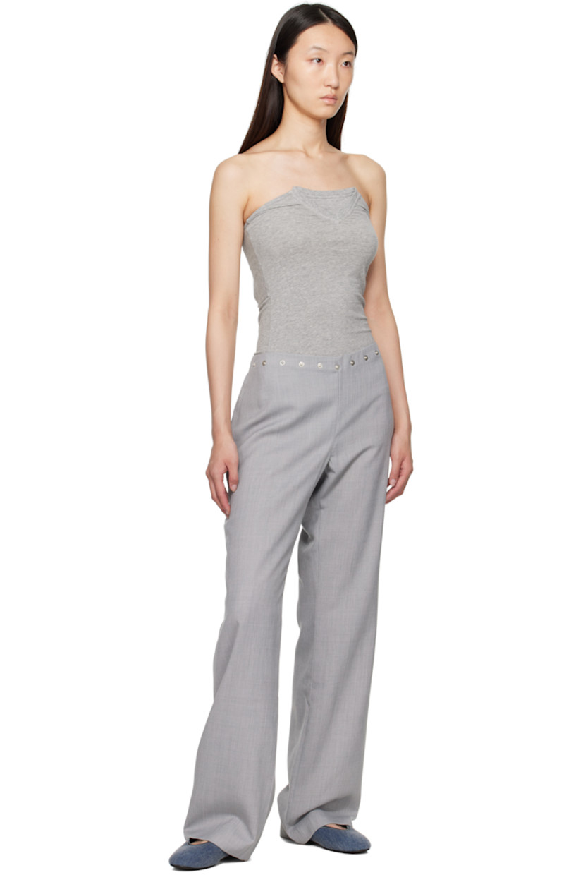 Recycled polyester- and merino wool-blend twill trousers.

· Rivets at waistband
· Concealed zip closure at side
· Button tab at inner waist

Supplier color: Light grey