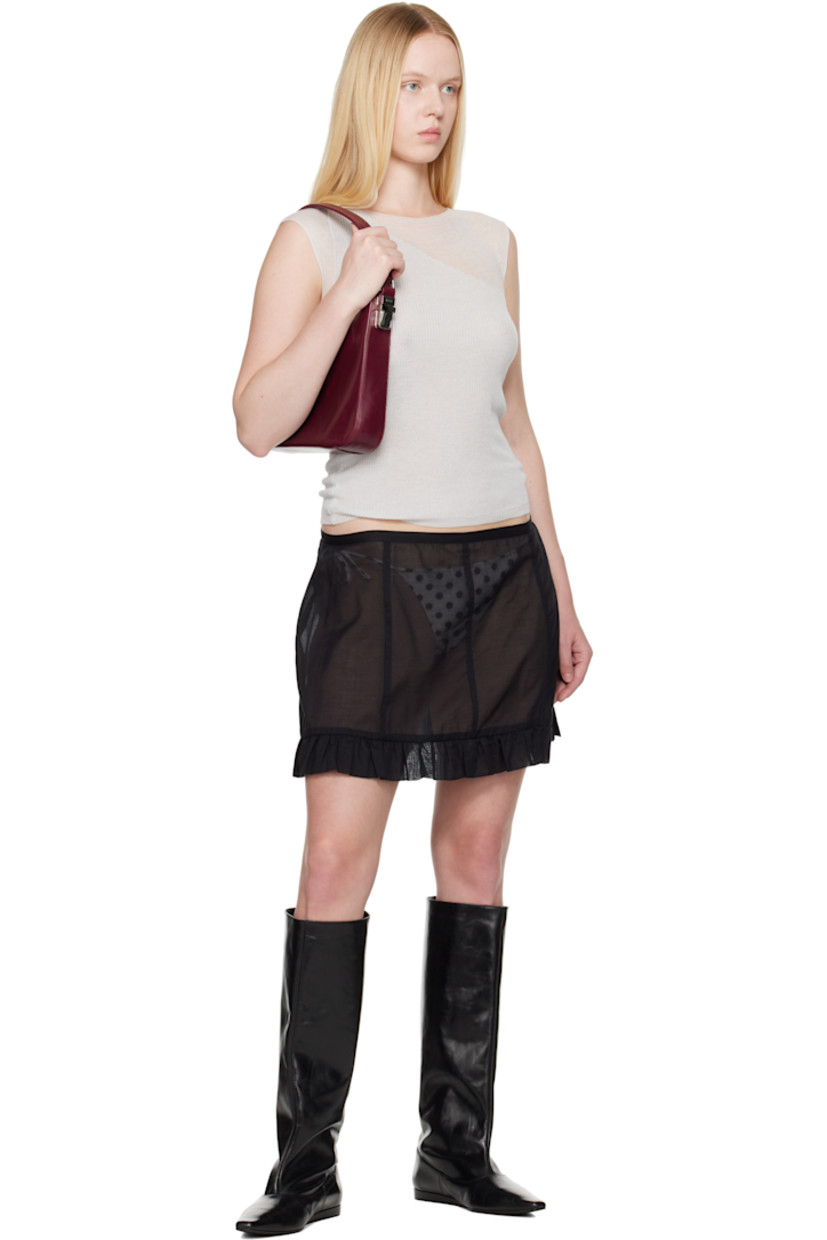 Sheer organic cotton voile miniskirt.

· Low-rise
· Ruffled trim at hem
· Zip closure at side seam

Supplier color: Black