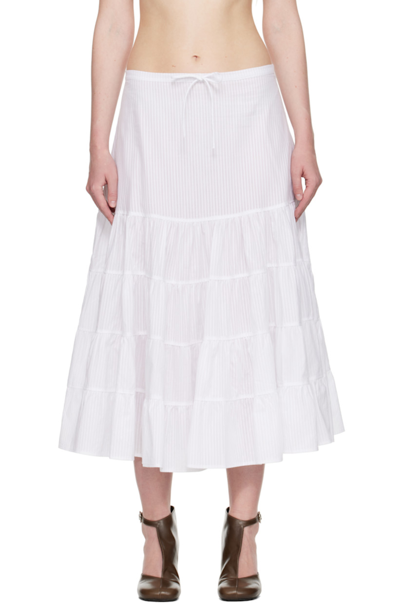 Semi-sheer organic cotton-blend poplin maxi skirt. 

· Lightweight
· Stripes and gathering throughout
· Drawstring at waistband

Supplier color: White
