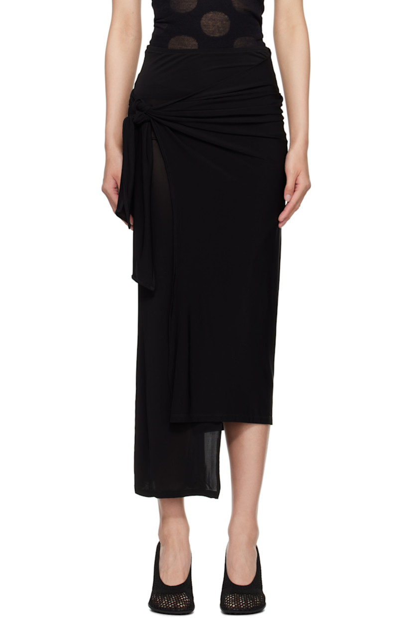 Semi-sheer stretch viscose maxi skirt.

· FSC-certified viscose
· Wrap construction
· Self-tie fastening

Supplier color: Black