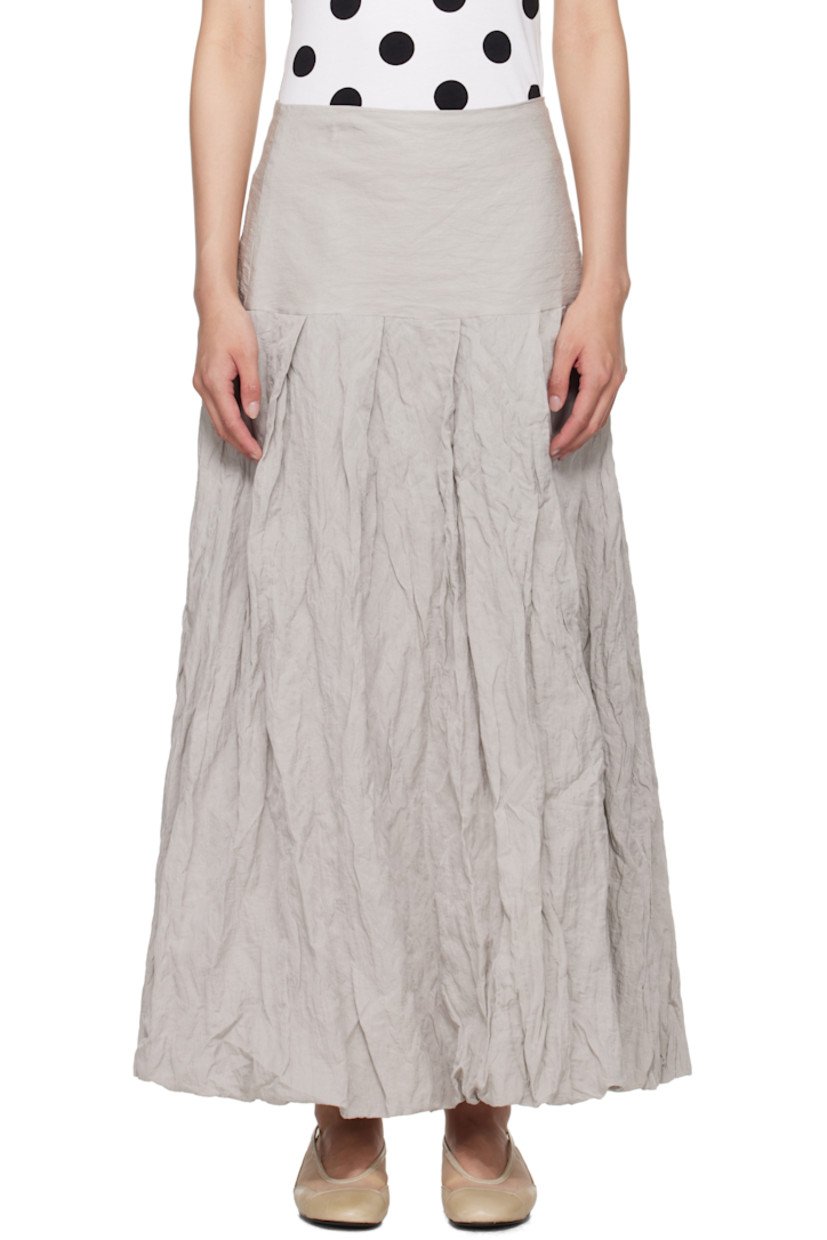 Wrinkled cotton- and viscose-blend twill maxi skirt.

· FSC-certified viscose
· Pleats at waist
· Concealed zip closure at side
· Fully lined

Supplier color: Grey