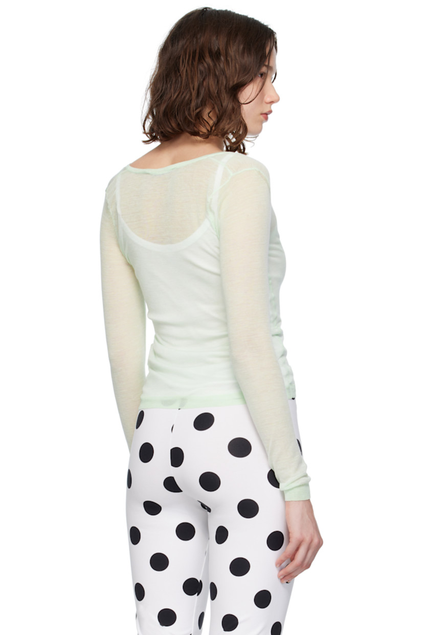 Sheer knit TENCEL™ lyocell sweater.

· Rib-knit plunging V-neck, hem, and cuffs
· Open placket

Supplier color: Green