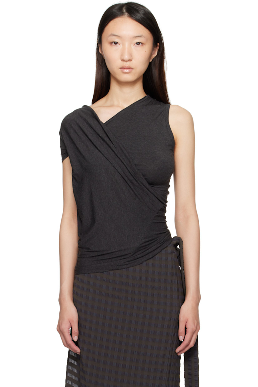 Stretch micromodal jersey top.

· Asymmetrical wrap construction
· Offset V-neck

Supplier color: Dark grey