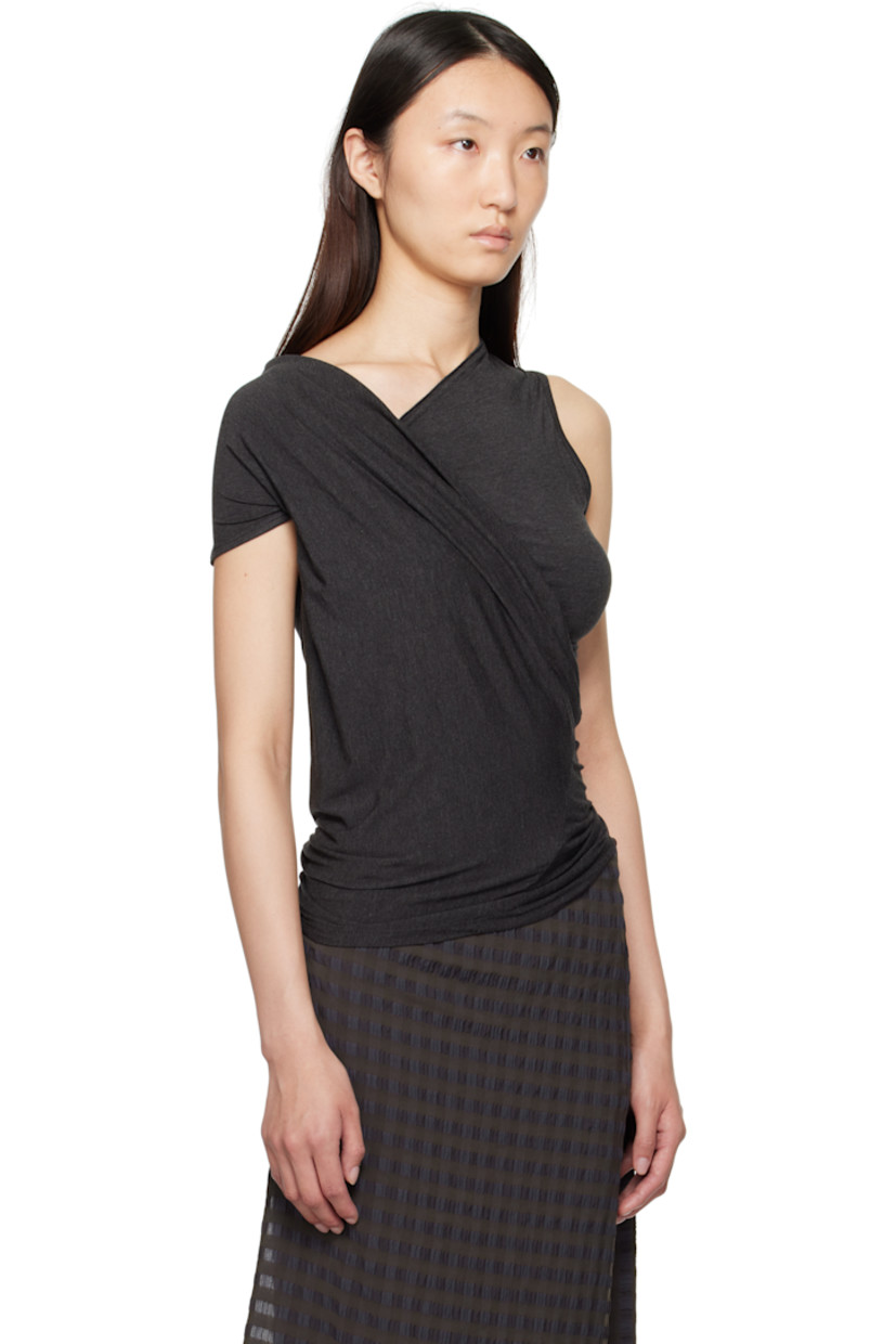 Stretch micromodal jersey top.

· Asymmetrical wrap construction
· Offset V-neck

Supplier color: Dark grey