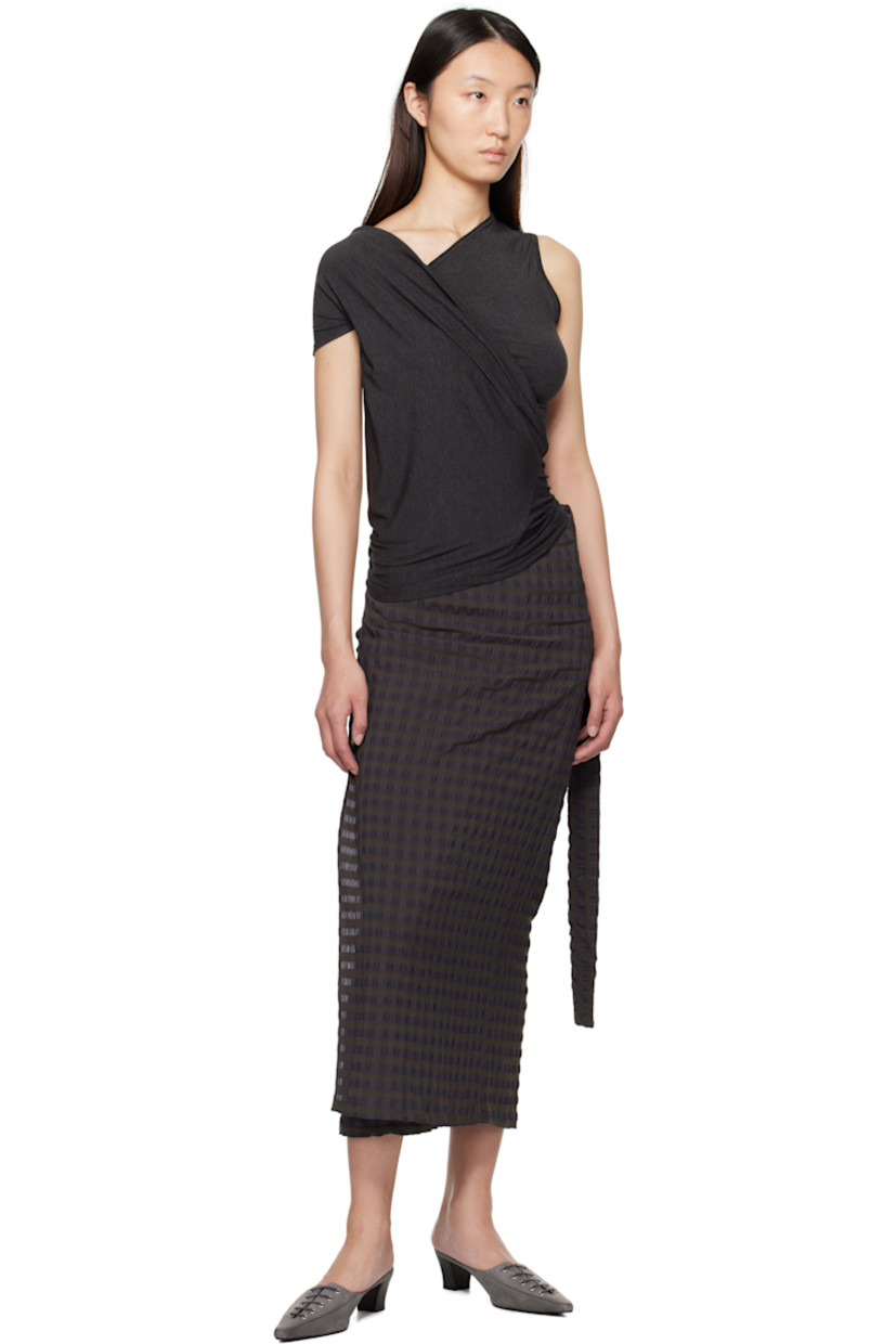 Stretch micromodal jersey top.

· Asymmetrical wrap construction
· Offset V-neck

Supplier color: Dark grey