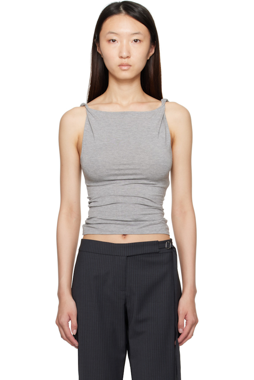 Stretch micromodal jersey tank top.

· Draped boatneck
· Twisted detailing at shoulders

Supplier color: Grey