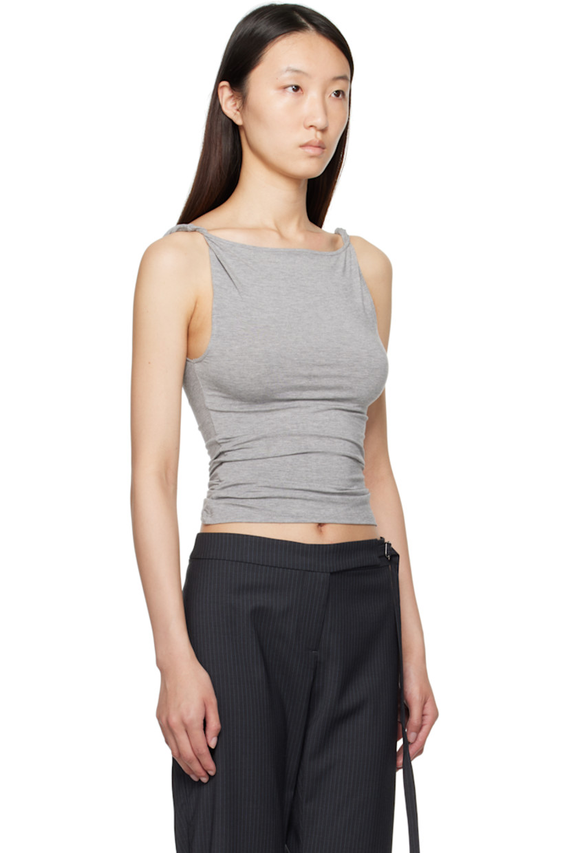 Stretch micromodal jersey tank top.

· Draped boatneck
· Twisted detailing at shoulders

Supplier color: Grey