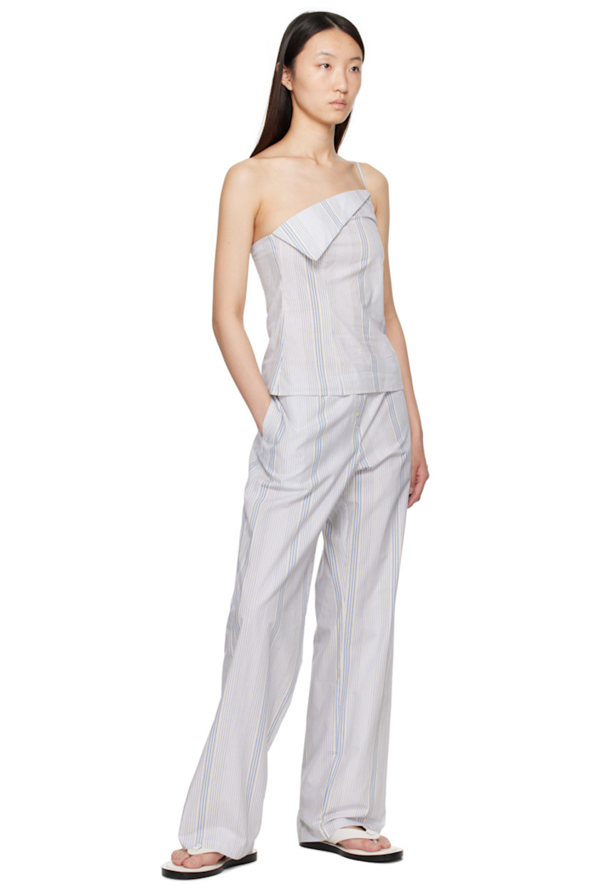 Organic cotton-blend poplin top. Striped throughout.

· Single-shoulder construction
· Asymmetrical foldover neck
· Princess seams at front and back
· Concealed zip closure at side seam
· Adjustable spaghetti strap

Supplier color: White