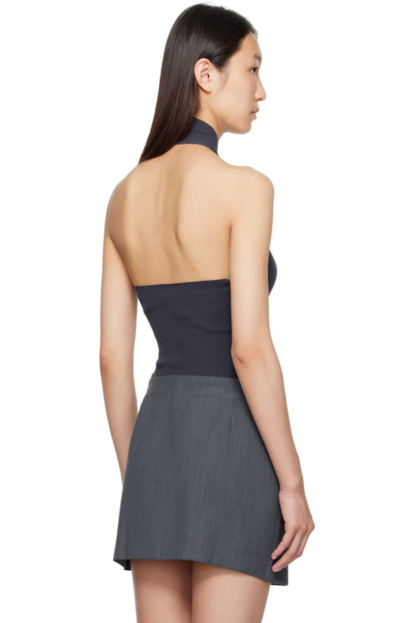 Rib-knit organic cotton-blend top.

· Button closure
· Fixed halter strap
· Open back

Supplier color: Navy