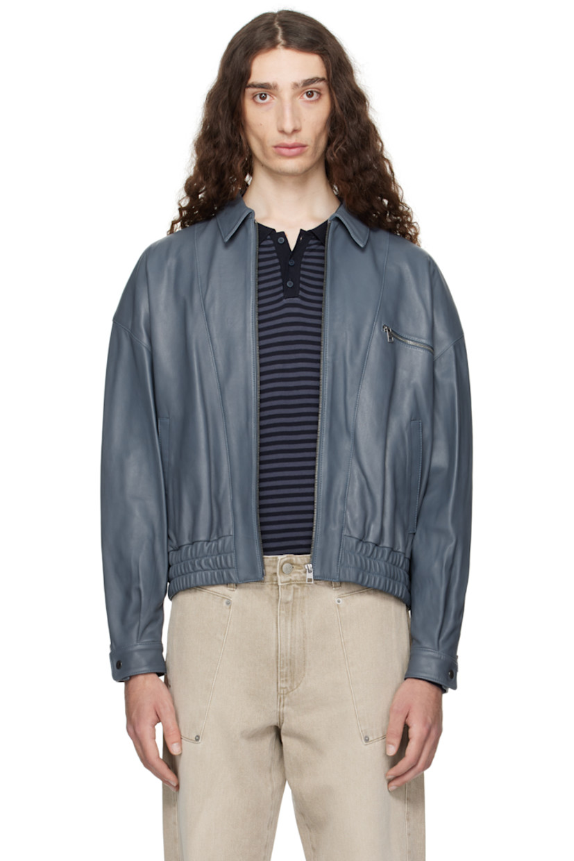 LWG-certified grained lambskin jacket.

· Spread collar
· Zip closure
· Zip pocket at chest
· Welt pockets
· Elasticized hem 
· Pleats and zip vent at press-stud cuffs
· Full satin lining 

Supplier color: Blue