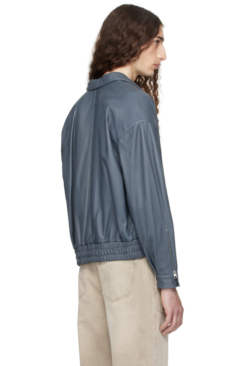LWG-certified grained lambskin jacket.

· Spread collar
· Zip closure
· Zip pocket at chest
· Welt pockets
· Elasticized hem 
· Pleats and zip vent at press-stud cuffs
· Full satin lining 

Supplier color: Blue
