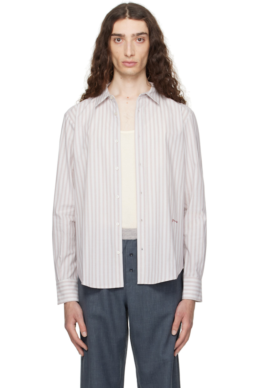 Organic cotton-blend poplin shirt. 

· Stripes throughout 
· Spread collar
· Button closure
· Logo embroidered at front 
· Shirttail hem 

Supplier color: Grey