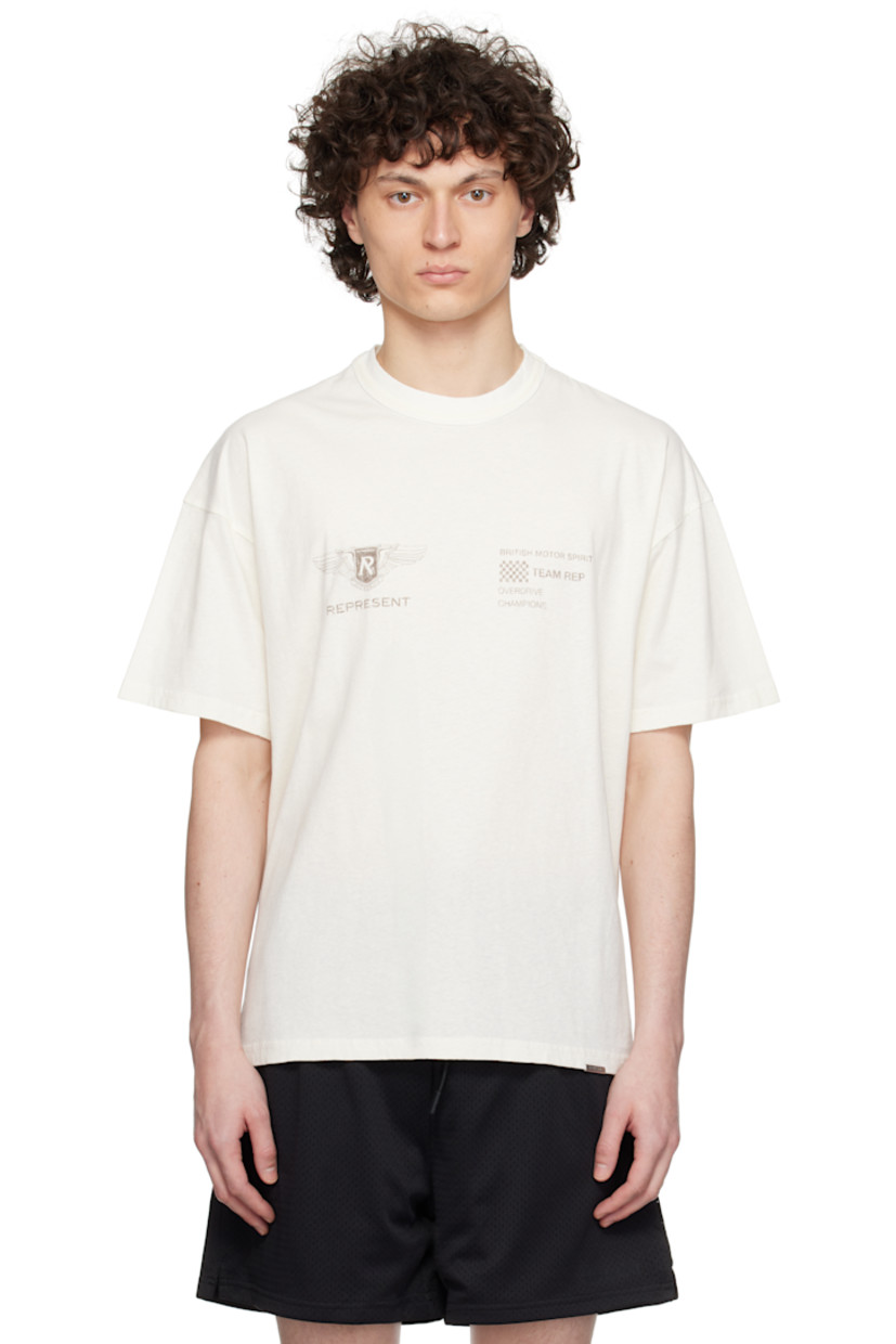 160 gsm slub cotton- and hemp-blend jersey T-shirt. Discoloration throughout.

· Garment-dyed
· Rib-knit crewneck
· Logo graphic and text printed at chest
· Logo plaque at hem
· Dropped shoulders
· Text and logo printed at back

Supplier color: Flat white
