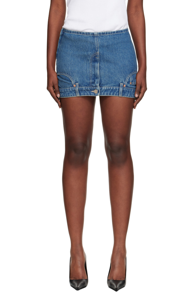 Non-stretch denim miniskirt.

· Zip vent and belt loops at hem
· Zip closure at side seam
· Logo patch at back hem
· Contrast stitching in white

Supplier color: Vintage blue