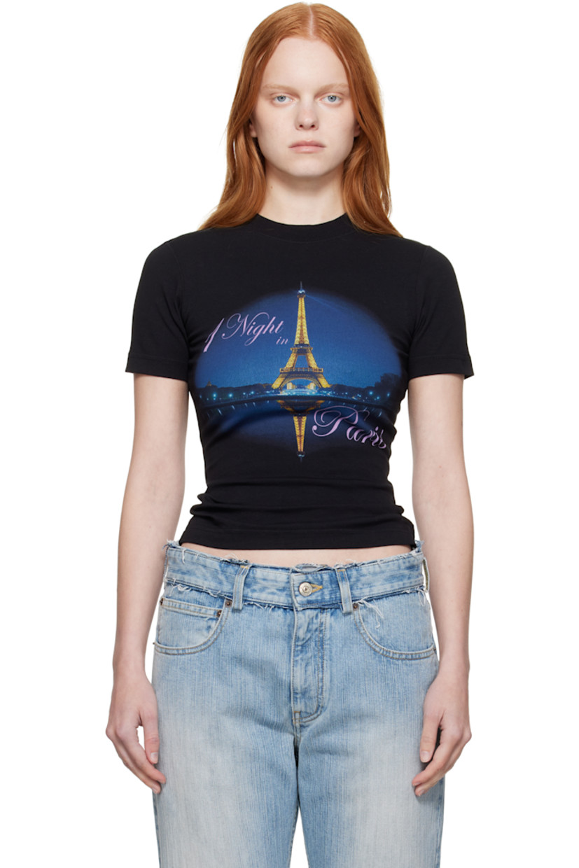 Stretch cotton jersey T-shirt. 

· Rib-knit crewneck
· Graphic and text printed at front 
· Logo embroidered at back collar

Supplier color: Washed black