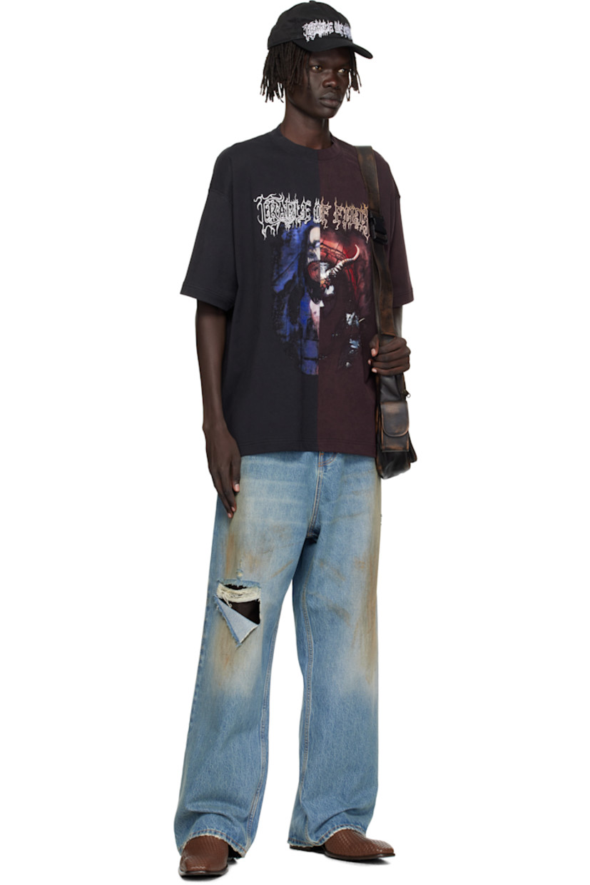 Non-stretch denim jeans. 

· Fading, smudging, whiskering, and distressing throughout 
· Belt loops
· Five-pocket styling
· Zip fly 
· Rip at knee
· Logo topstitching at back pockets
· Contrast stitching in tan

Supplier color: Distressed light blue