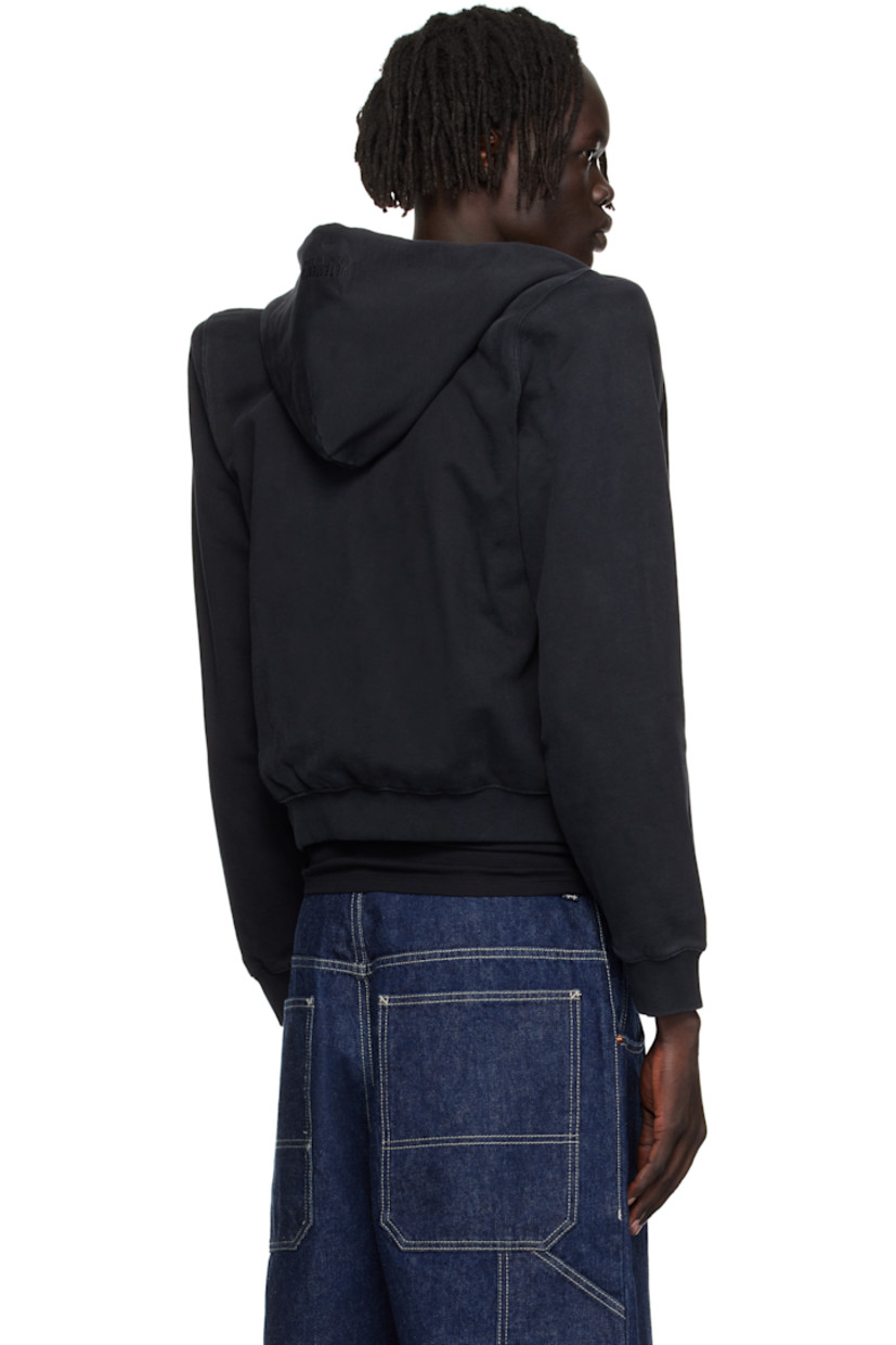 Cotton French terry hoodie.

· Drawstring and embroidered logo at hood
· Two-way zip closure
· Text printed at front
· Patch pockets at waist
· Cropped hem
· Rib-knit hem and cuffs
· Padded shoulders
· Full jersey lining

Part of the Cradle of Filth capsule.

Supplier color: Washed black