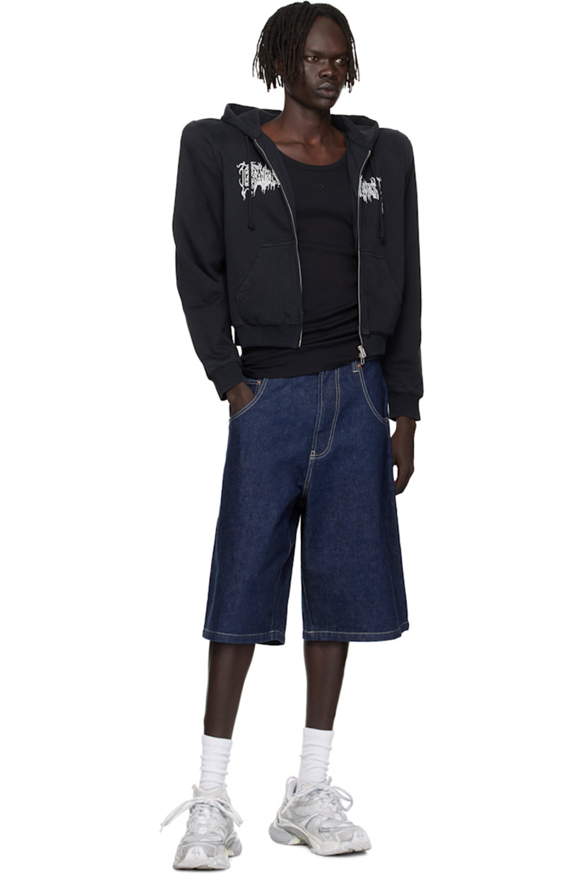 Cotton French terry hoodie.

· Drawstring and embroidered logo at hood
· Two-way zip closure
· Text printed at front
· Patch pockets at waist
· Cropped hem
· Rib-knit hem and cuffs
· Padded shoulders
· Full jersey lining

Part of the Cradle of Filth capsule.

Supplier color: Washed black
