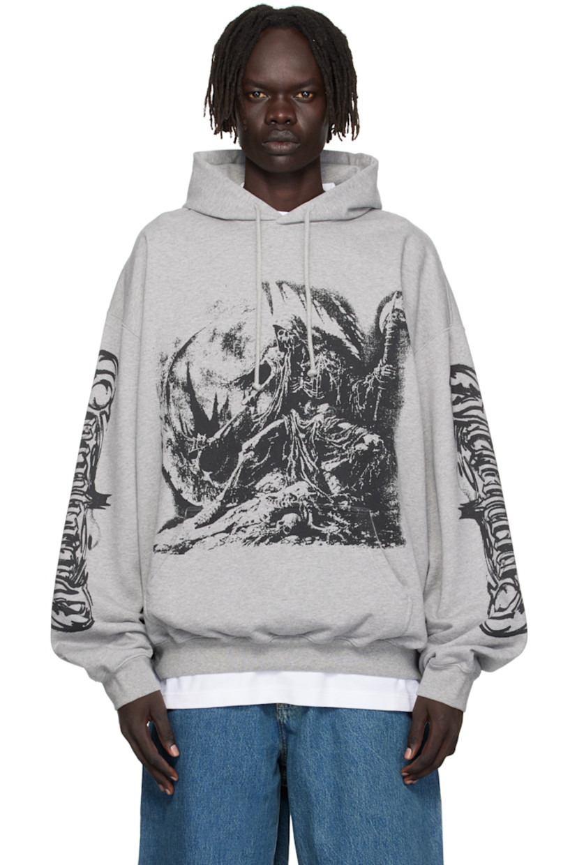 Cotton-blend French terry hoodie.

· Drawstring at hood
· Graphic printed at front
· Kangaroo pocket
· Rib-knit hem and cuffs
· Dropped shoulders
· Text and graphic printed at sleeves

Supplier color: Grey melange