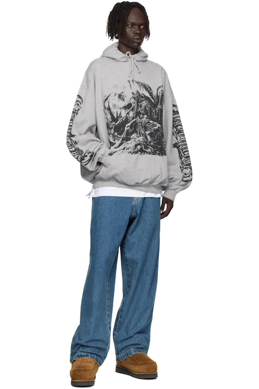 Cotton-blend French terry hoodie.

· Drawstring at hood
· Graphic printed at front
· Kangaroo pocket
· Rib-knit hem and cuffs
· Dropped shoulders
· Text and graphic printed at sleeves

Supplier color: Grey melange