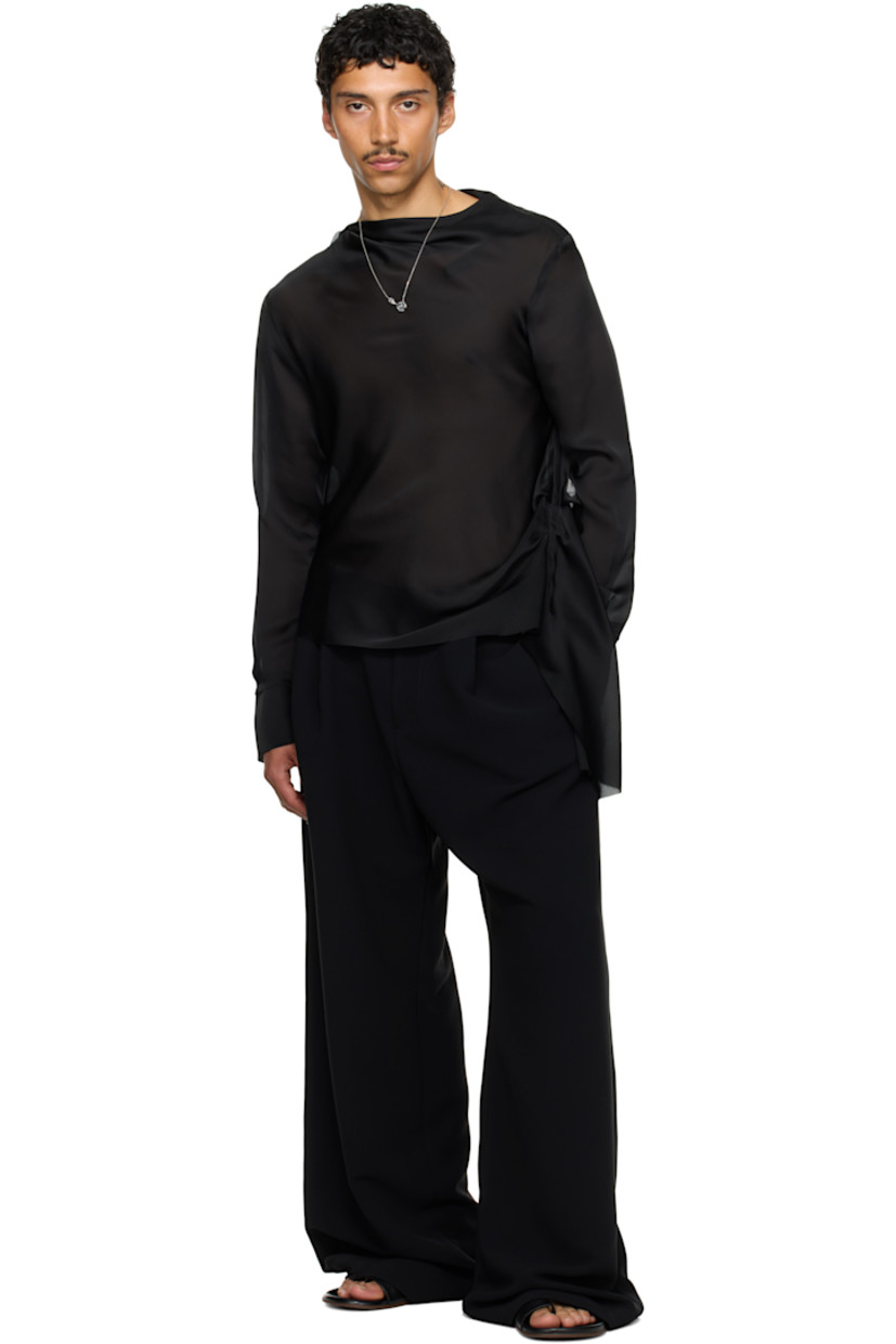 Semi-sheer silk voile shirt. Exposed seams with raw edges throughout. 

· Cowl neck
· Gathering at side seams
· Extended trims at side seam
· Vented cuffs

Part of the exclusive SSENSE HEAT capsule. 

Supplier color: Black