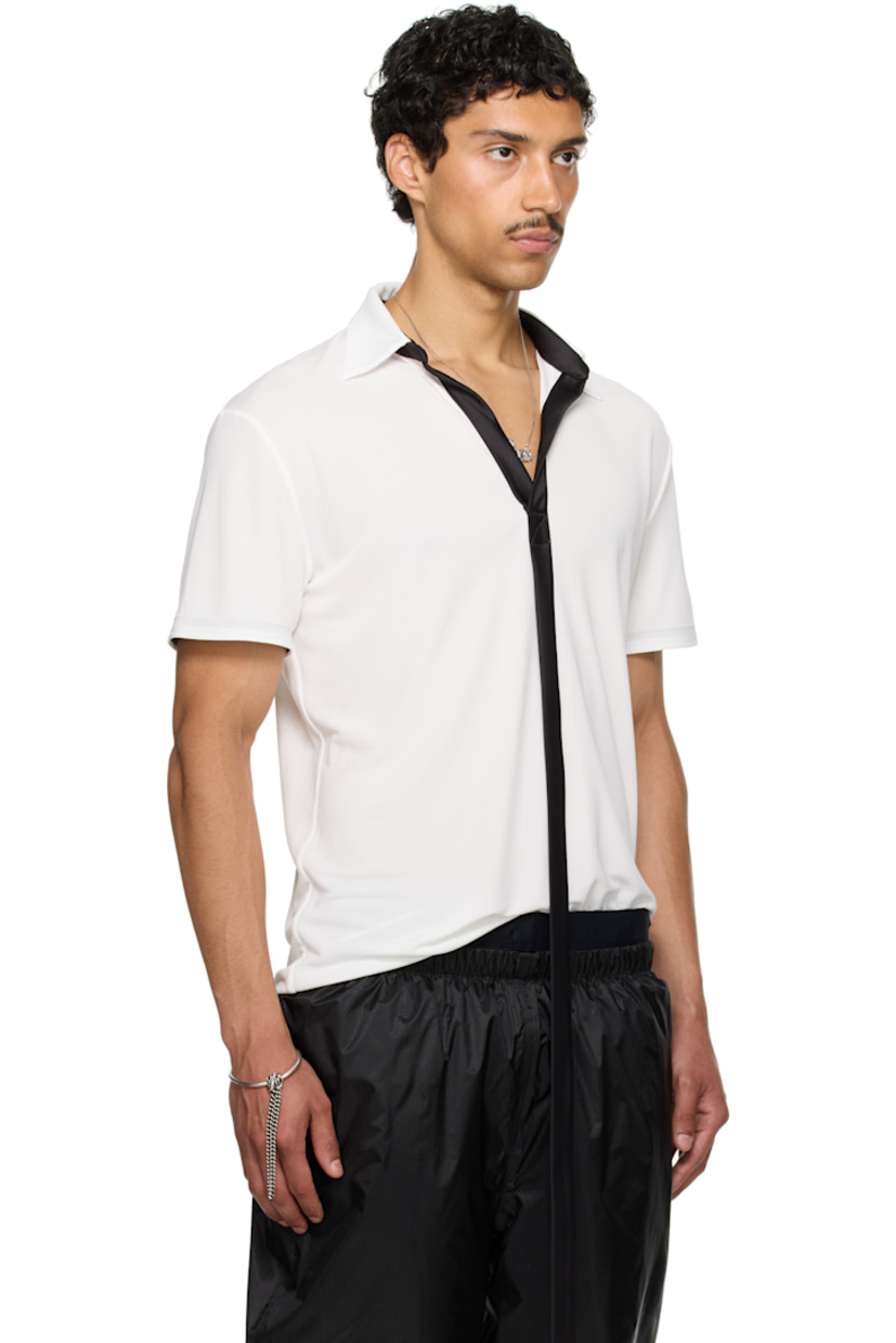 Viscose jersey polo.

· Rib-knit spread collar
· Extended satin trim at open placket

Part of the exclusive SSENSE HEAT capsule. 

Supplier color: White/Black