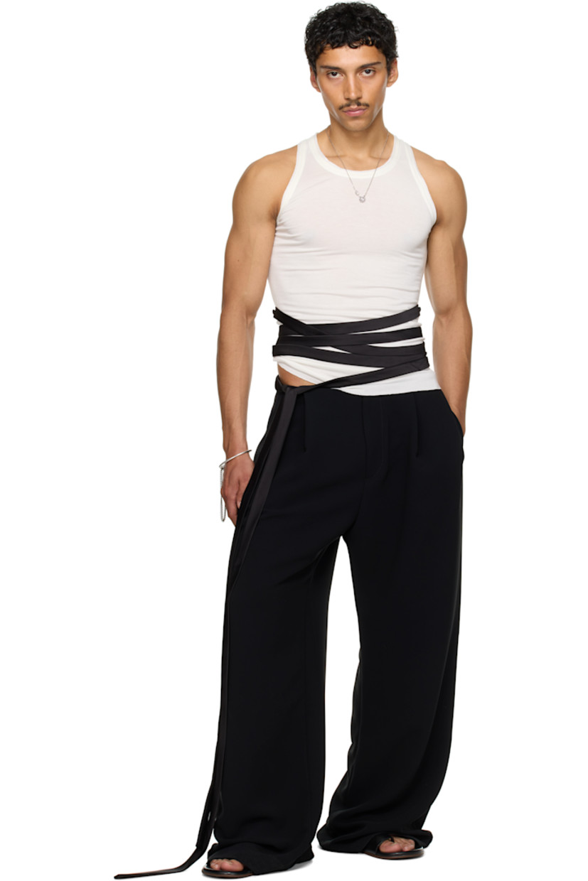 Polyester jersey tank top.

· Raw edge at scoop neck, hem, and armscyes
· Extended self-tie satin trim at waist
· Satin trim at armscyes and inner collar

Part of the exclusive SSENSE HEAT capsule. 

Supplier color: White jersey