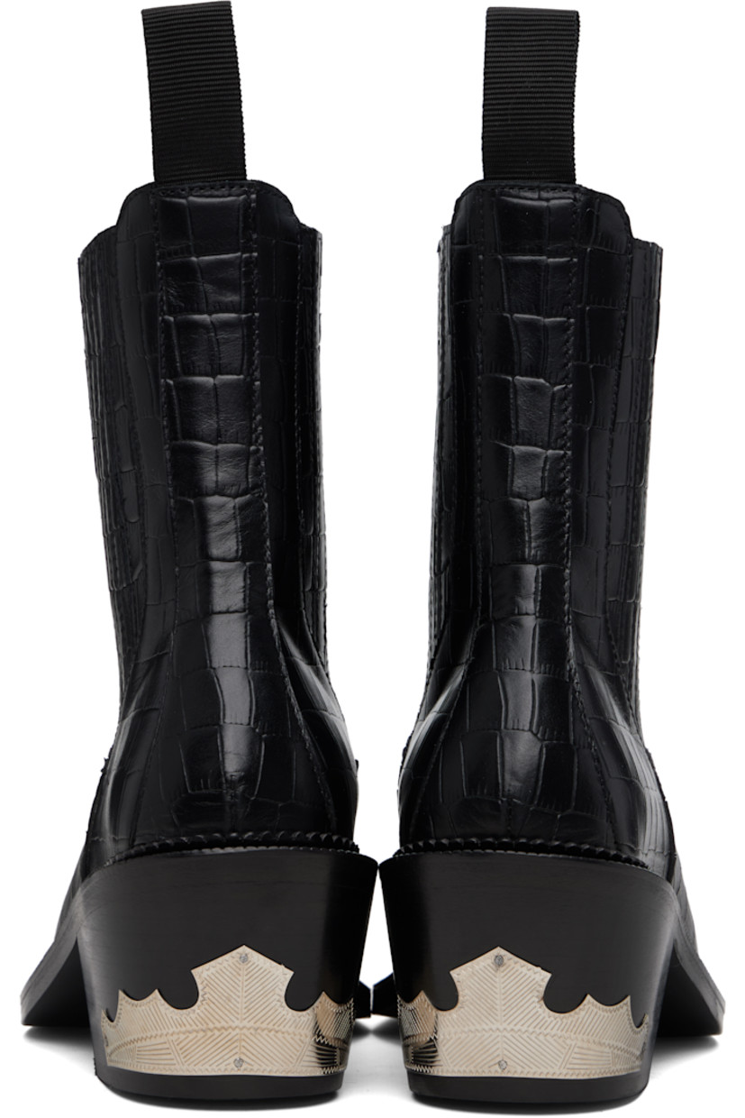Ankle-high croc-embossed leather boots.

· Square toe
· Leather-covered elasticized gussets
· Pull-loop at heel collar
· Leather lining
· Stacked leather heel
· Treaded rubber sole
· Heel: H2.75"

Available exclusively at SSENSE. 

Supplier color: Black