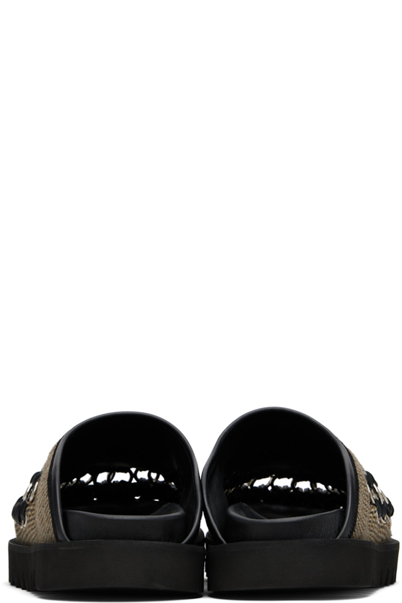 Flannel slip-on loafers.

· Prince of Wales pattern throughout
· Cutout with O-rings at toe
· Buffed leather lining
· Foam rubber midsole
· Treaded rubber sole

Supplier color: Brown
