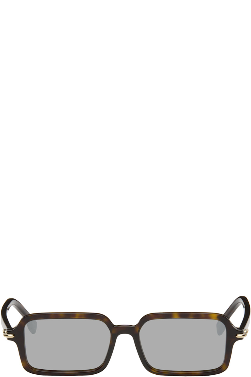 Rectangular tortoiseshell acetate-frame sunglasses.

· Mirrored silver-tone lenses
· 100% UVA/UVB protection, category 3
· Integrated nose pads
· Studs at hinges
· Etched logo at temples
· Includes pouch
· Size: 54.16 140 

Supplier color: Dark Havana/Smoke