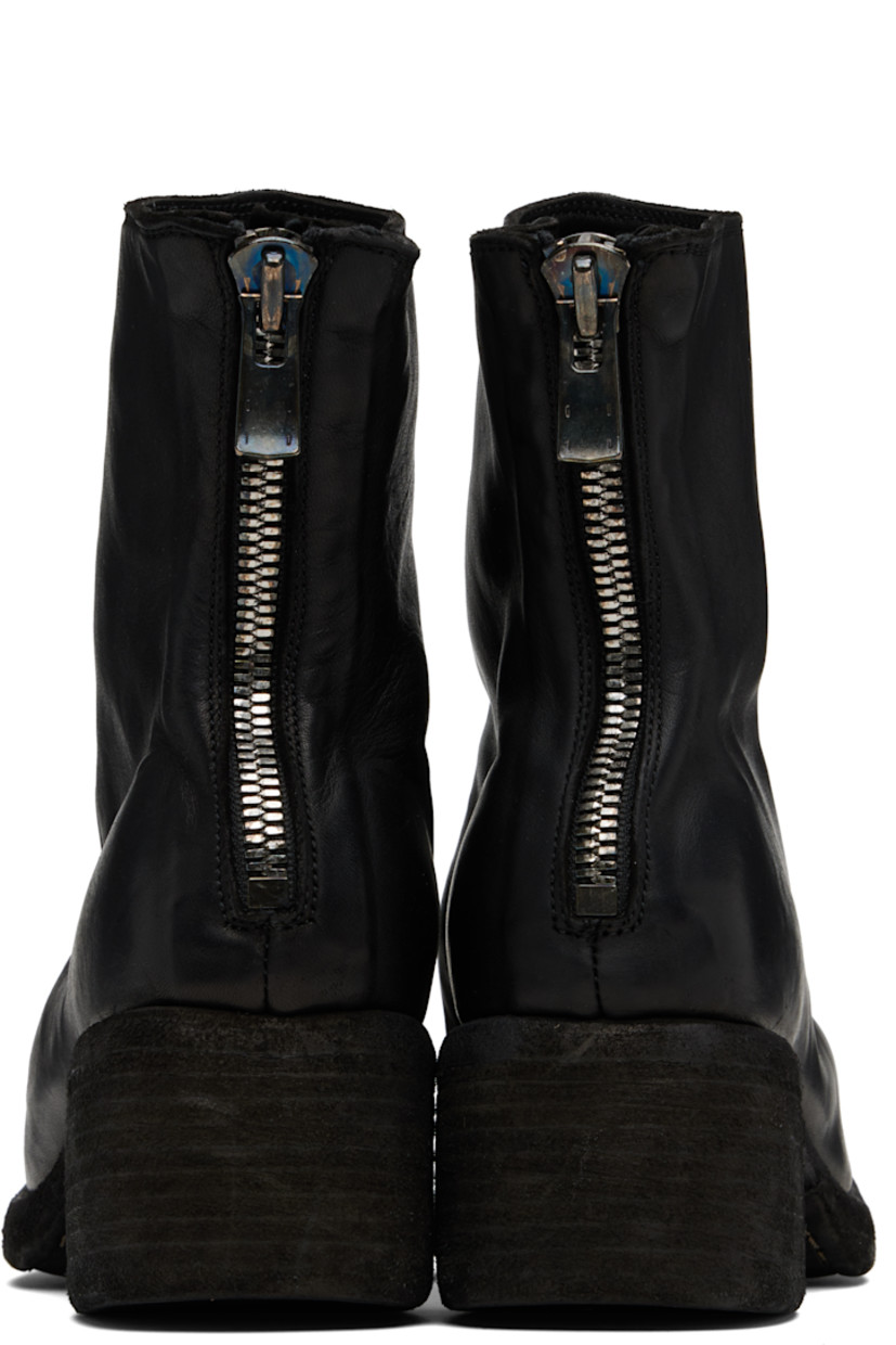 Ankle-high full-grain horse leather boots.

· Object-dyed
· Square toe
· Zip closure at heel
· Goodyear welt
· Stacked leather block heel
· Leather sole
· Logo-engraved antiqued silver-tone hardware
· Heel: H2"

Supplier color: Blkt