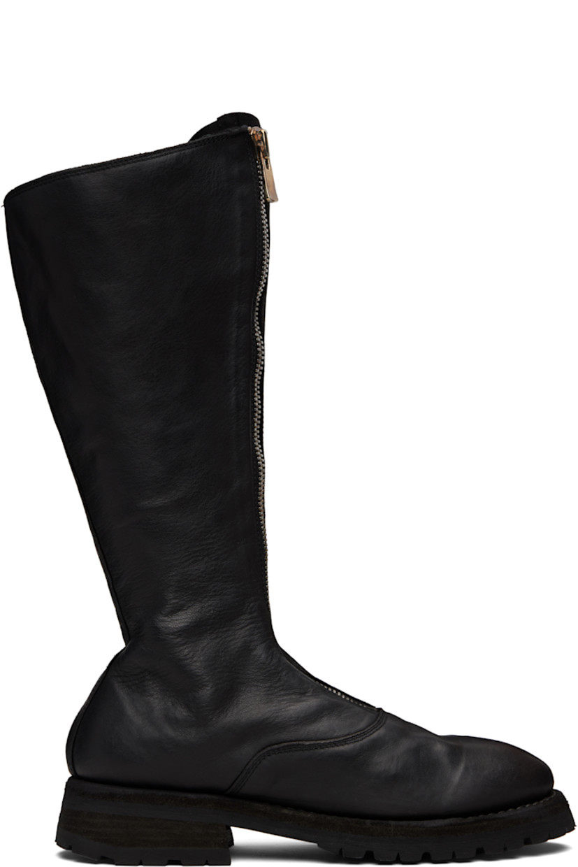 Calf-high full-grain horse leather boots.

· Object-dyed
· Zip closure at vamp
· Goodyear welt
· Stacked leather block heel with rubber injection
· Treaded Vibram® rubber sole
· Logo-engraved antiqued silver-tone hardware
· Heel: H1"

Supplier color: Blkt
