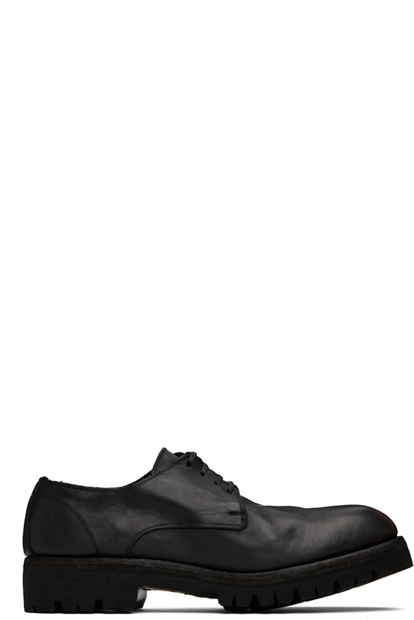 Full-grain horse leather derbys.

· Lace-up closure
· Topstitching at Goodyear welt
· Stacked heel and midsole
· Treaded Vibram® rubber sole

Supplier color: Blkt