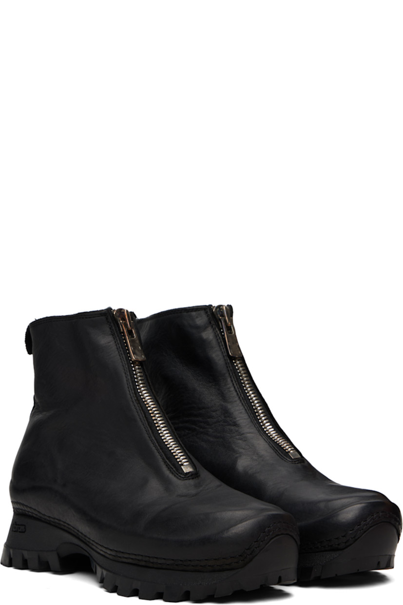 Ankle-high full-grain horse leather boots.

· Object-dyed
· Zip closure at vamp
· Pull-tab at heel collar
· Treaded Vibram® rubber sole
· Logo-engraved antiqued silver-tone hardware
· Heel: H1.5"

Supplier color: Blkt