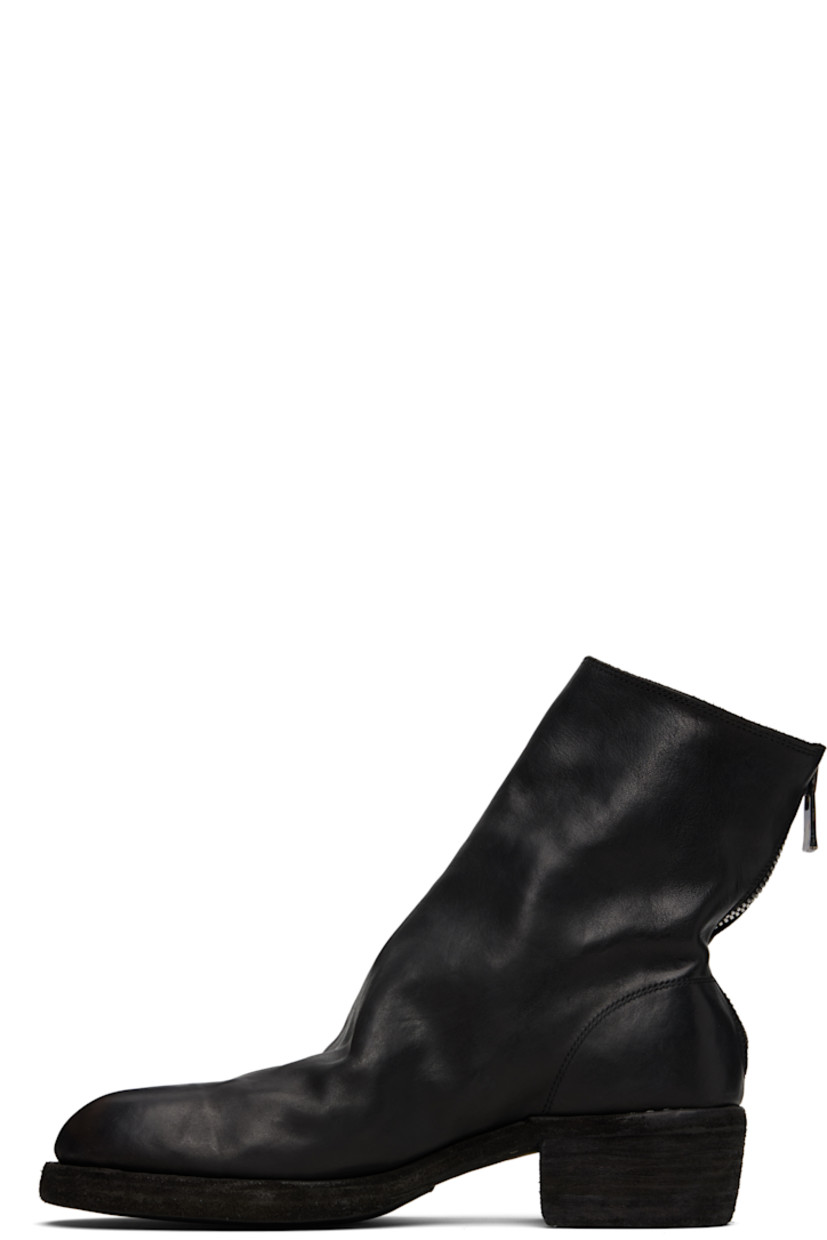 Ankle-high full-grain horse leather boots.

· Object-dyed
· Zip closure at heel
· Goodyear welt
· Stacked leather block heel
· Leather sole
· Logo-engraved antiqued silver-tone hardware
· Heel: H1.75"

Supplier color: Blkt