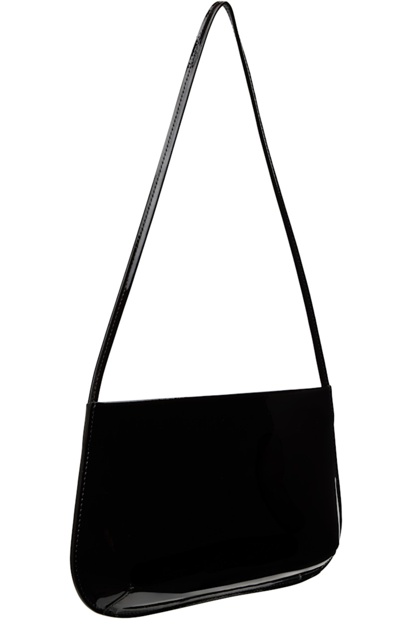 Patent calfskin shoulder bag.

· Fixed shoulder strap
· Darts at base
· Magnetic closure
· Patch pocket at interior
· Twill lining
· H6" x W11" x D2.25"

Available exclusively at SSENSE.

Supplier color: Noir