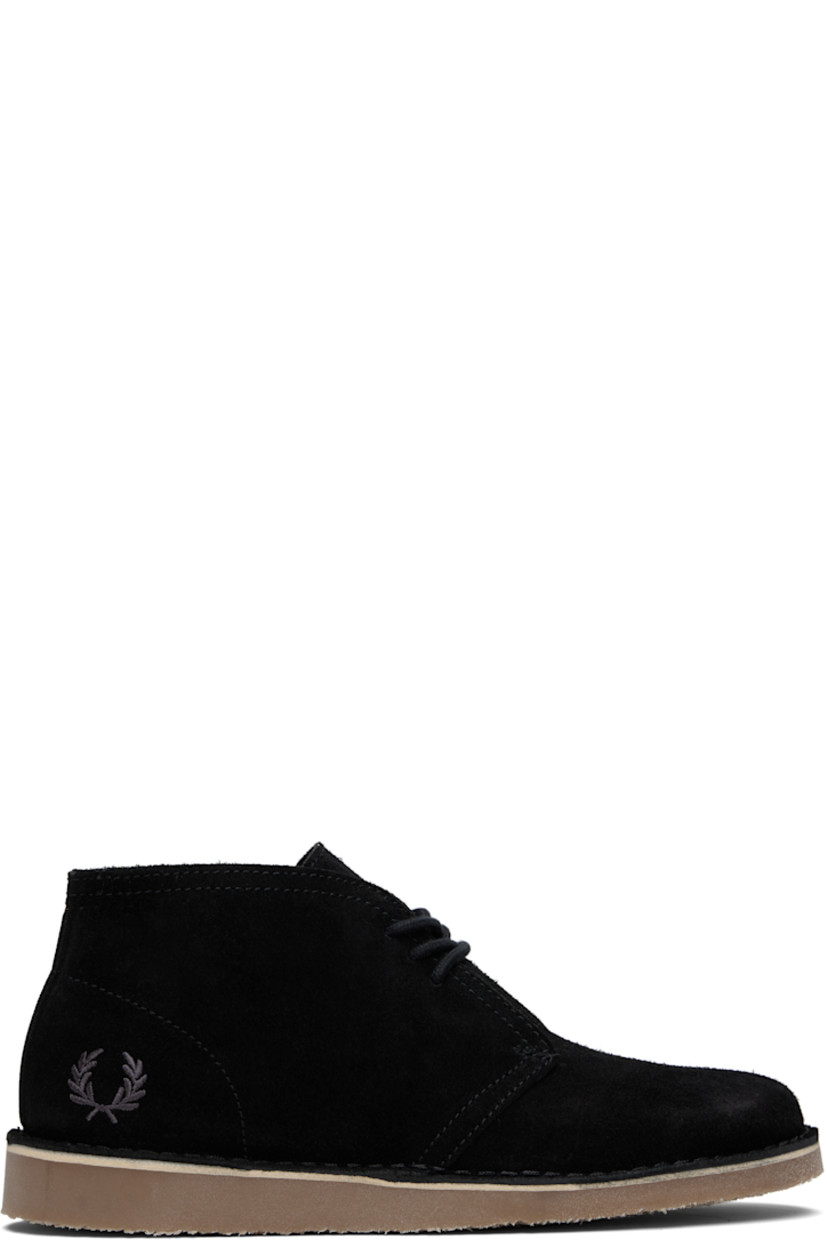Ankle-high suede desert boots.

· Lace-up closure
· Logo embroidered at outer side
· Topstitching at welt
· Crêpe rubber sole

Supplier color: Black
