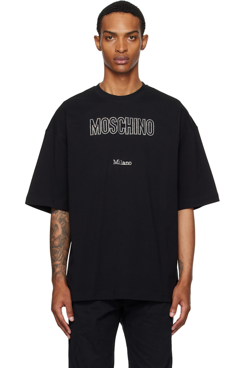 Organic cotton jersey T-shirt.

· Rib-knit crewneck
· Beaded logo and text at front

Supplier color: Multi Black