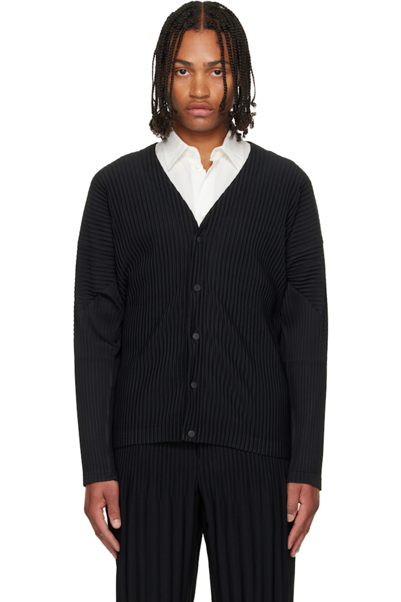 Garment-pleated tricot cardigan.

· Y-neck
· Press-stud closure

Supplier color: Black