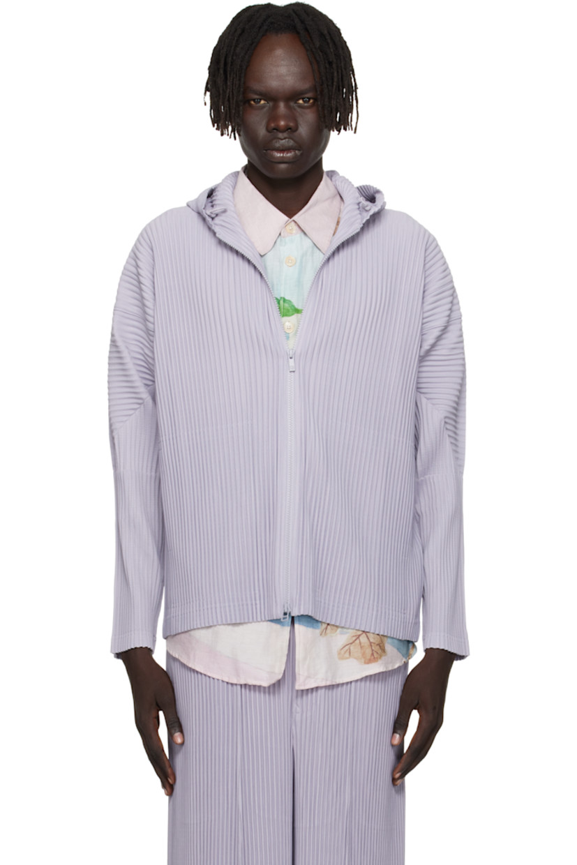 Lightweight garment-pleated tricot hoodie. 

· Quick-drying
· Bungee-style drawstring at hood
· Two-way zip closure
· Seam pockets
· Dolman sleeves

Supplier color: Cloud gray