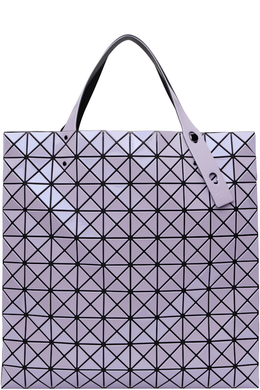 Mesh tote in black. Signature triangular vinyl appliqués in metallic purple throughout.

· Adjustable twin shoulder straps
· Open throat
· Zip pocket at interior
· Unlined 
· H15.5" x W15.5"

Supplier color: Lavender
