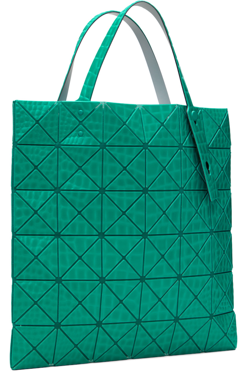 Mesh tote in green.

· Croc-embossed signature triangular vinyl appliqués throughout
· Adjustable carry handles
· Open throat
· Zip pocket at interior
· H13.5" x W13.5"

Supplier color: Green
