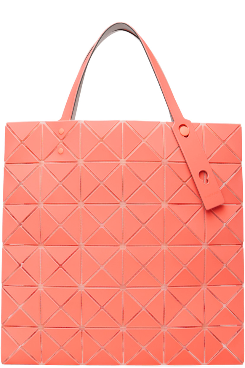 Mesh tote.

· Signature triangular vinyl appliqués throughout
· Adjustable shoulder straps
· Open throat
· Zip pocket at interior
· H13.5" x W13.5"

Supplier color: Light orange/Orange